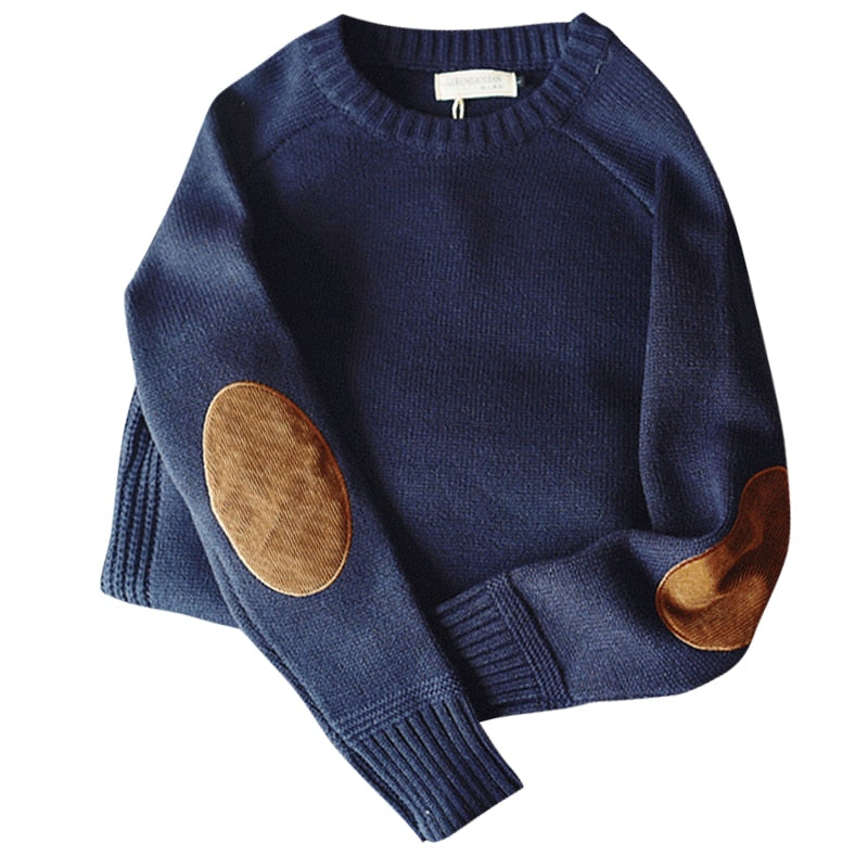 Men's Patched Elbow Casual Loose Thick Sweater
