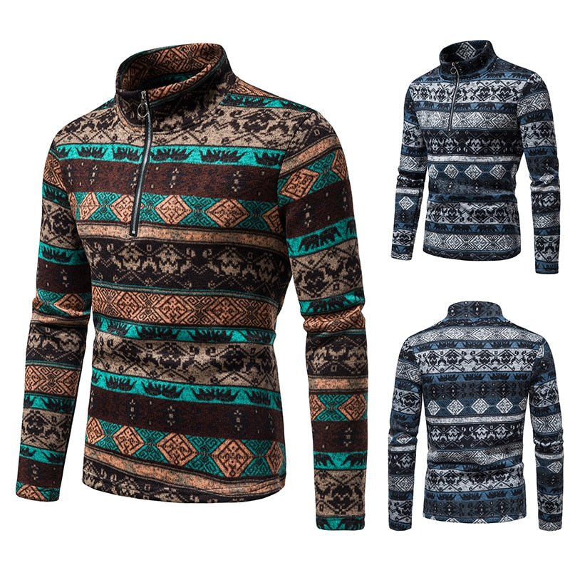 Men's Stand-up Collar Top Zipper Long-Sleeved Sweater