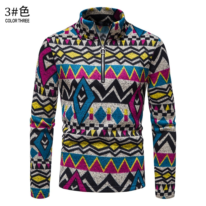 Men's Stand-up Collar Top Zipper Long-Sleeved Sweater
