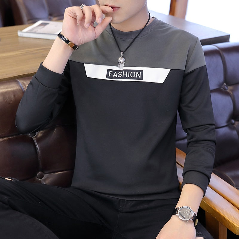 Sweaters male spring and autumn new men's long sleeves round collar bottom shirt Korean version slim T shirt students on clothin