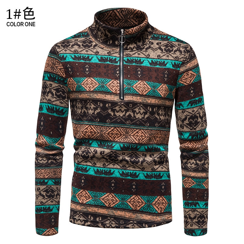 Men's Stand-up Collar Top Zipper Long-Sleeved Sweater