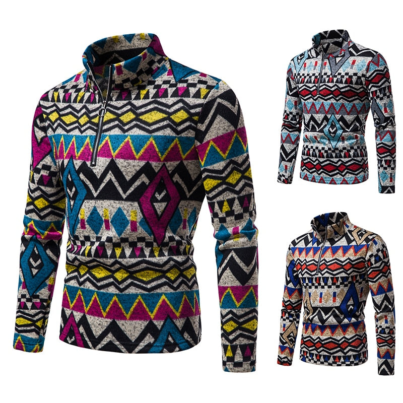Men's Stand-up Collar Top Zipper Long-Sleeved Sweater