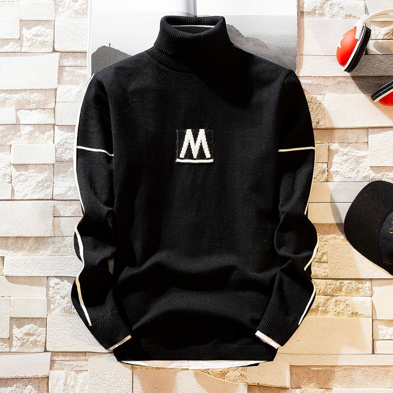 NEW Autumn New Men's Turtleneck Sweaters Pullover Male Solid Color Slim Fit Turtleneck Sweater Tops Knitted Pullovers M-3XL
