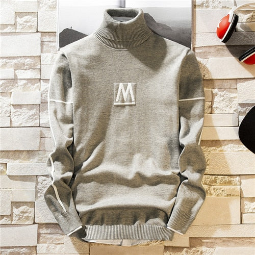 NEW Autumn New Men's Turtleneck Sweaters Pullover Male Solid Color Slim Fit Turtleneck Sweater Tops Knitted Pullovers M-3XL