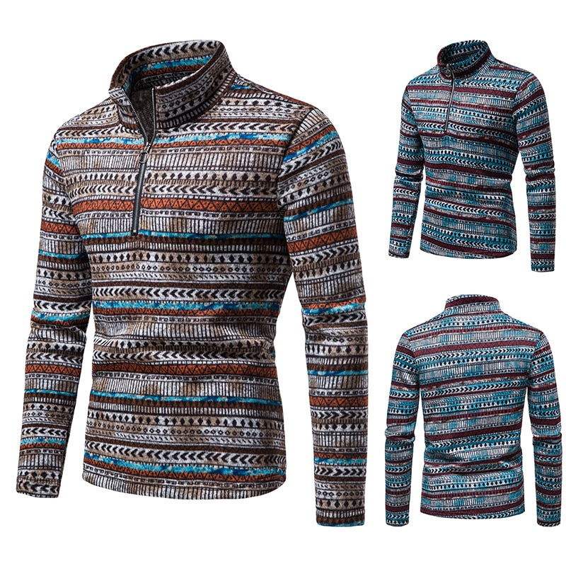 Men's Stand-up Collar Top Zipper Long-Sleeved Sweater