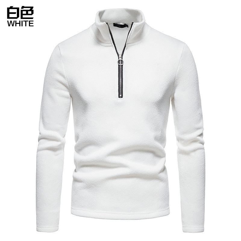 Men's Stand-up Collar Top Zipper Long-Sleeved Sweater