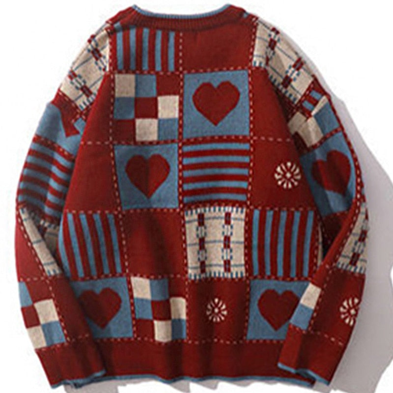 Men's Vintage Love Knitted Patchwork Sweater