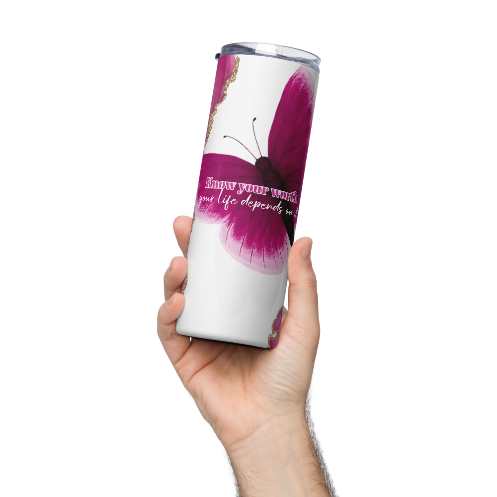 Stainless Steel Tumbler - Pink and Glitter Gold - KNOW YOUR WORTH
