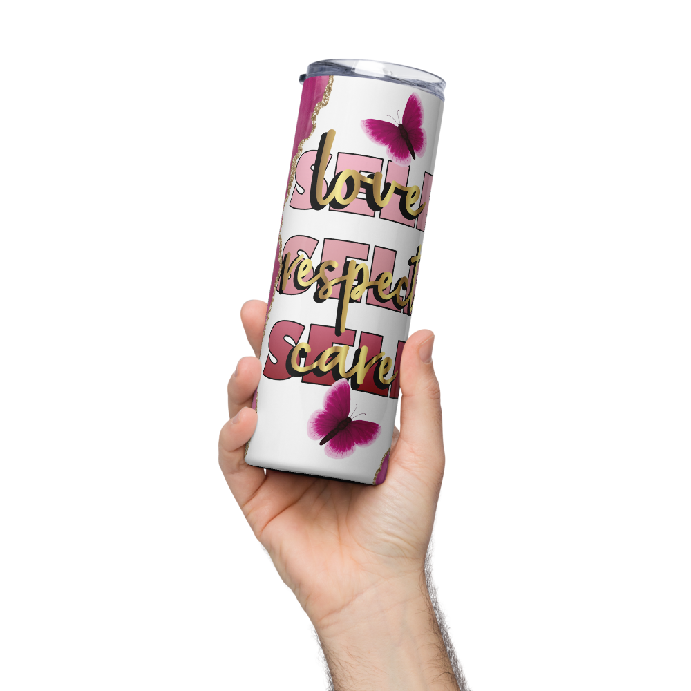 Stainless Steel Tumbler - Pink and Glitter Gold - SELF LOVE RESPECT CARE