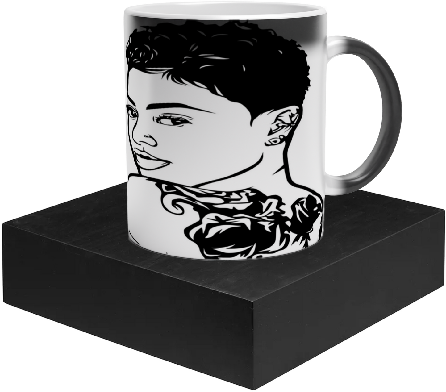 Magic 11oz Black Ceramic Mug - Image Reveal- Image can be positioned left, right or centered - When a hot beverage is added, the mug reveals your beautiful artwork!