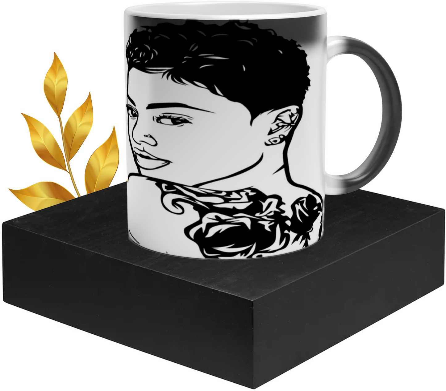 Magic 11oz Black Ceramic Mug - Image Reveal- Image can be positioned left, right or centered - When a hot beverage is added, the mug reveals your beautiful artwork!