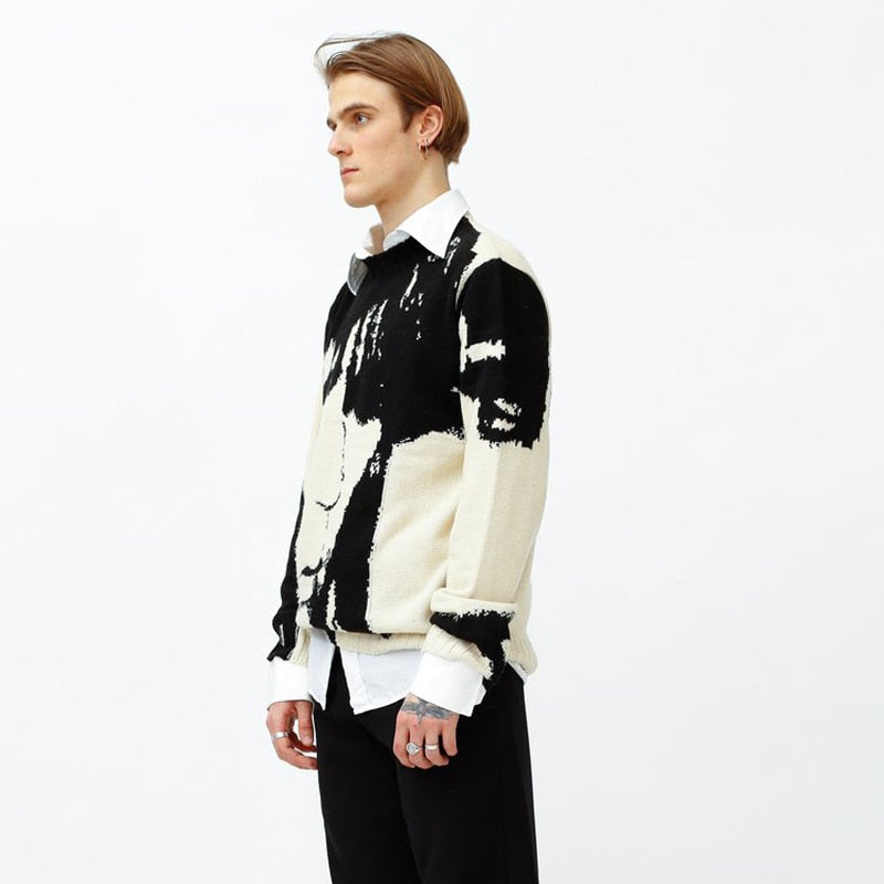 Men's Streetwear Vintage Retro Japanese Style Anime Portrait Sweater