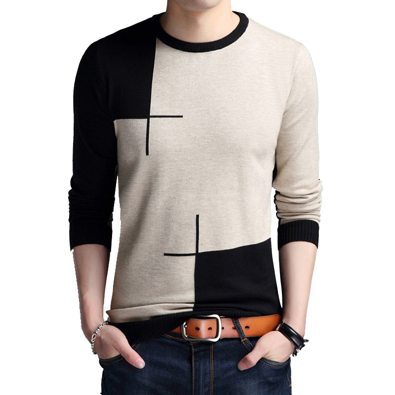 BROWON Men Brand Sweater Spring Autumn Men's Long-sleeved Sweate O-neck Edited Knit Shirt Thin Hit-colored Slim Sweaters Men