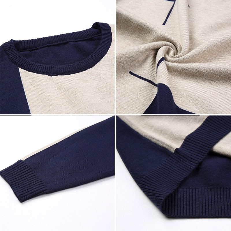 BROWON Men Brand Sweater Spring Autumn Men's Long-sleeved Sweate O-neck Edited Knit Shirt Thin Hit-colored Slim Sweaters Men