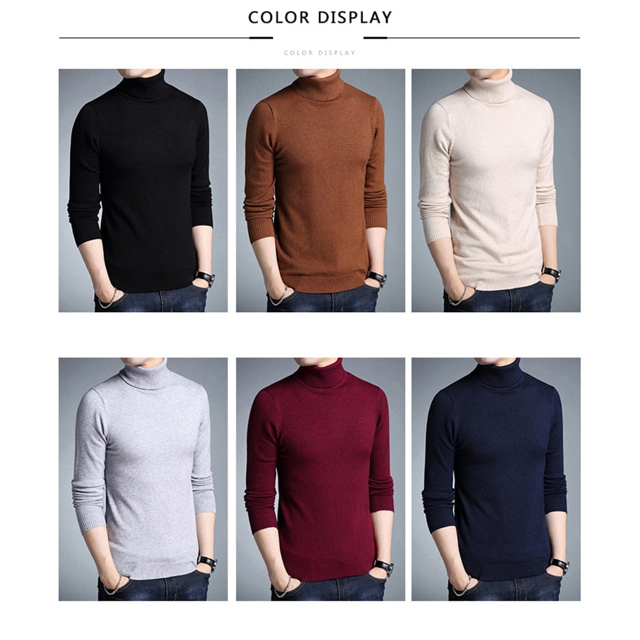 TFETTERS 2022 Slim Thickened Men's Base Coat Turtleneck Sweater Men Sweater Black Sweater Knitwear Long Sleeve Slim Sweaters