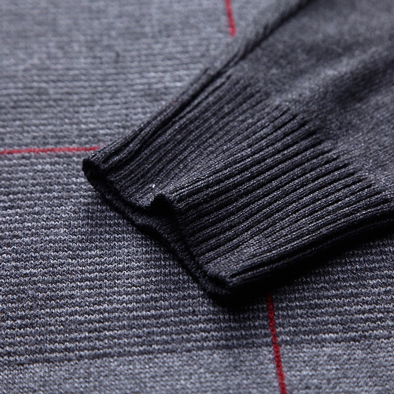 Men's Striped Plaid Top Zipper Sweater