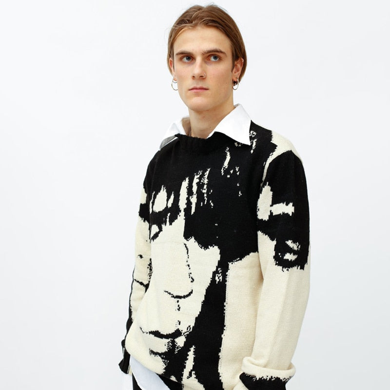 Men's Streetwear Vintage Retro Japanese Style Anime Portrait Sweater