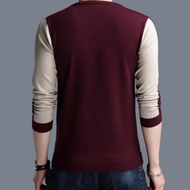 BROWON Men Brand Sweater Spring Autumn Men's Long-sleeved Sweate O-neck Edited Knit Shirt Thin Hit-colored Slim Sweaters Men