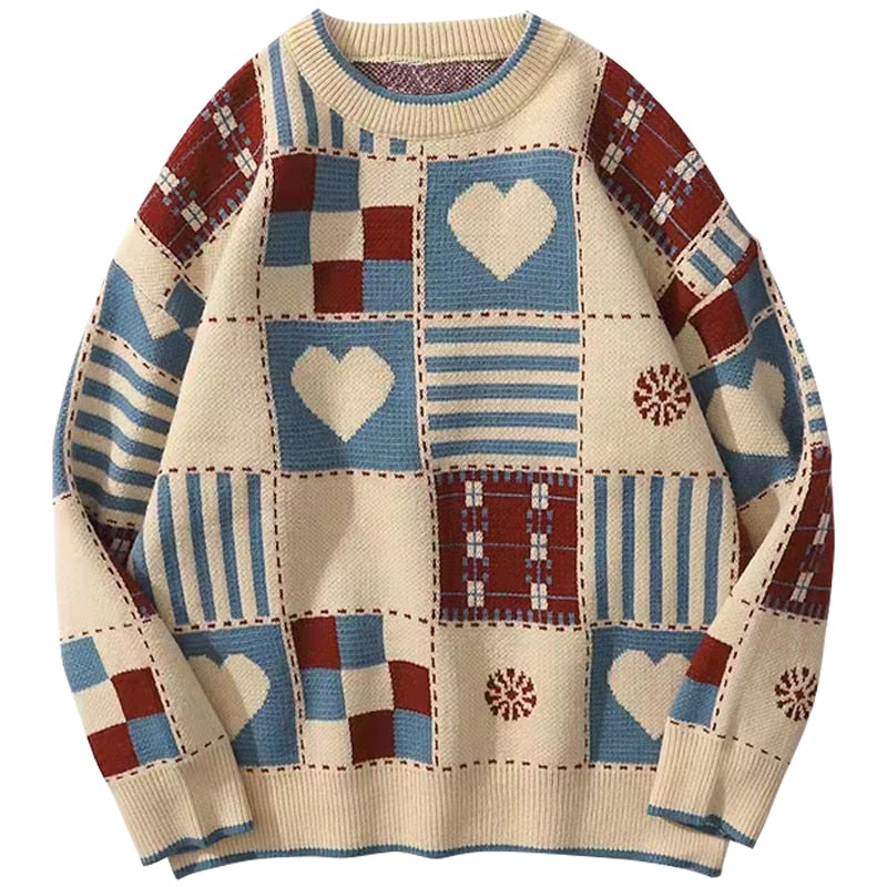 Men's Vintage Love Knitted Patchwork Sweater