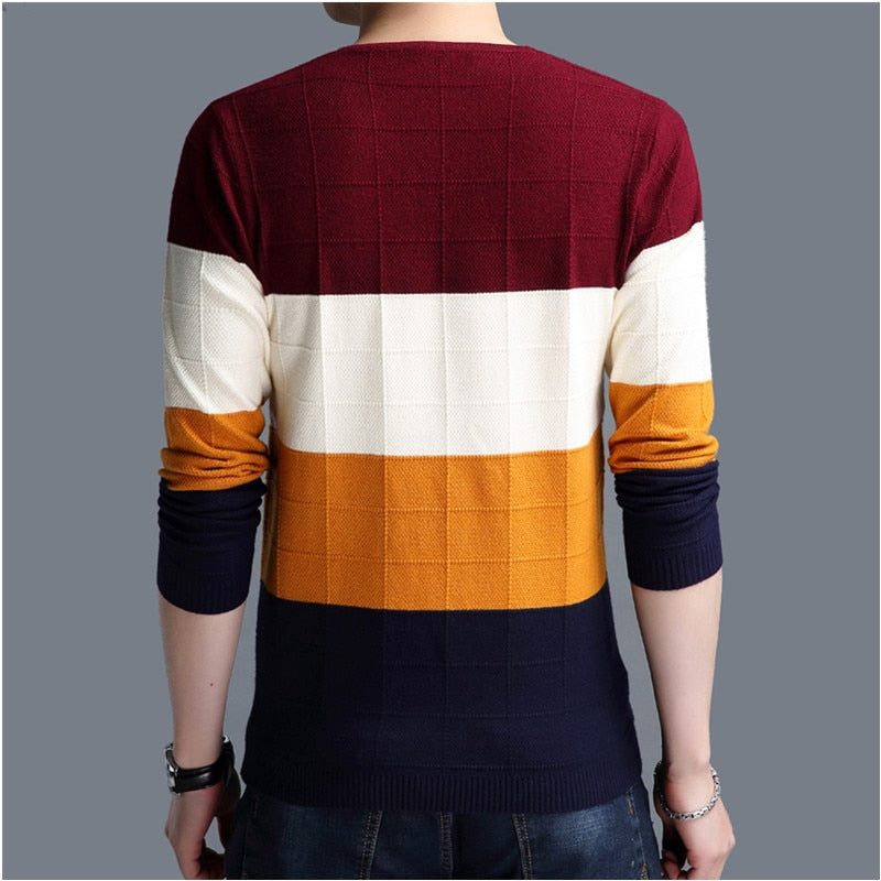TFETTERS Brand-sweater Autumn Men's Long Sleeve T-shirt New V-neck Slim Sweaters Knitted Striped Bottom Shirt Large Size M-4XL