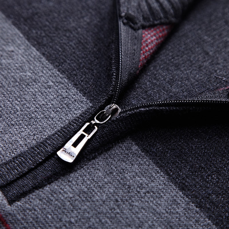 Men's Striped Plaid Top Zipper Sweater
