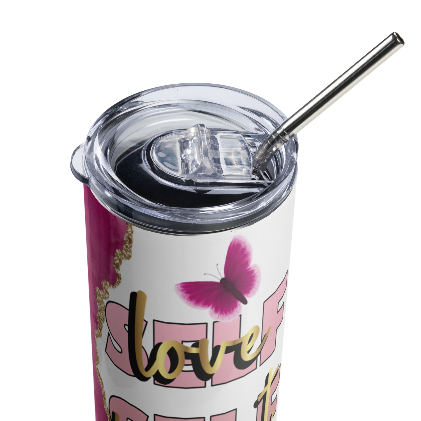 Stainless Steel Tumbler - Pink and Glitter Gold - SELF LOVE RESPECT CARE