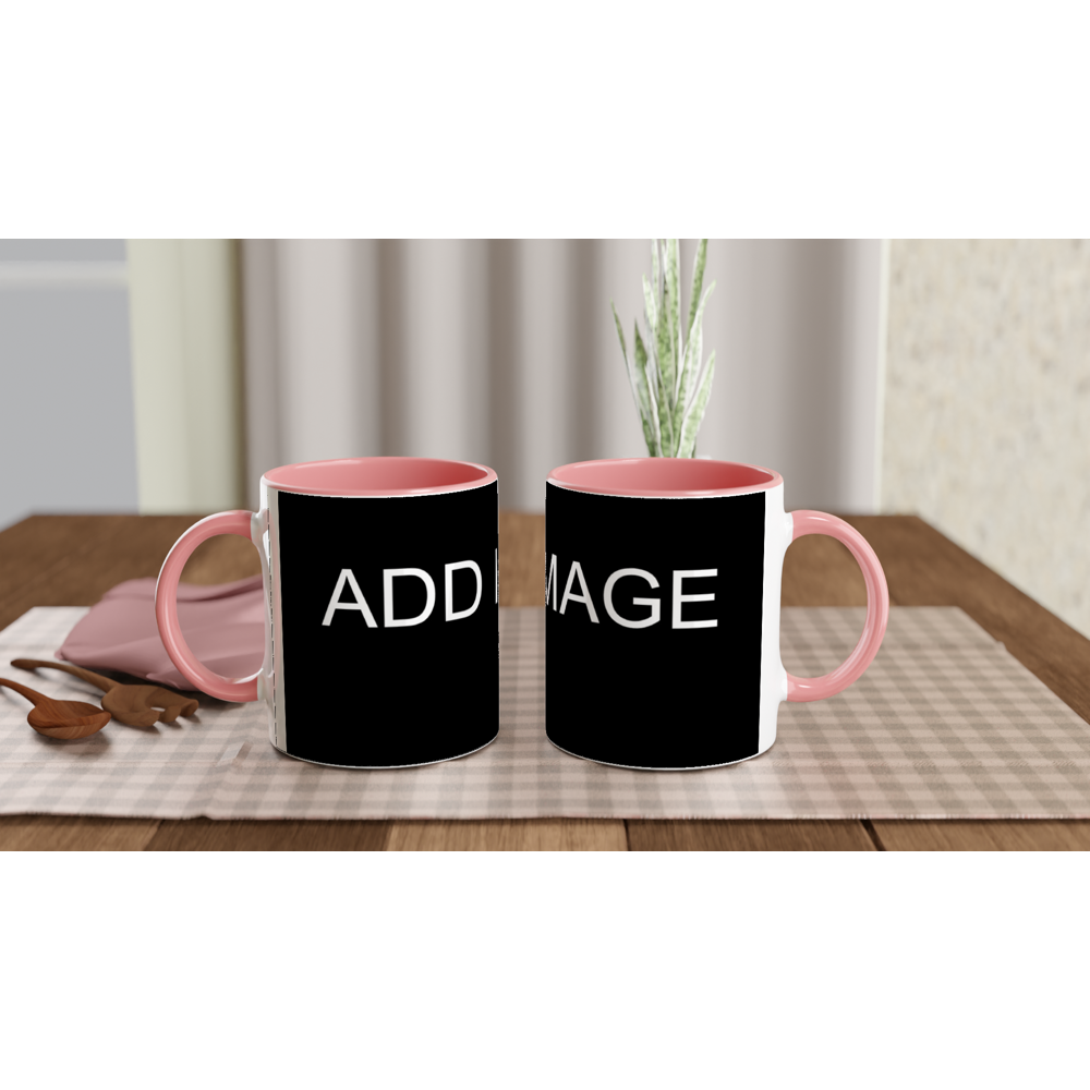 White 11oz Ceramic Mug with Colored Insides and Handle - Image Only - Image can be positioned left, right or centered