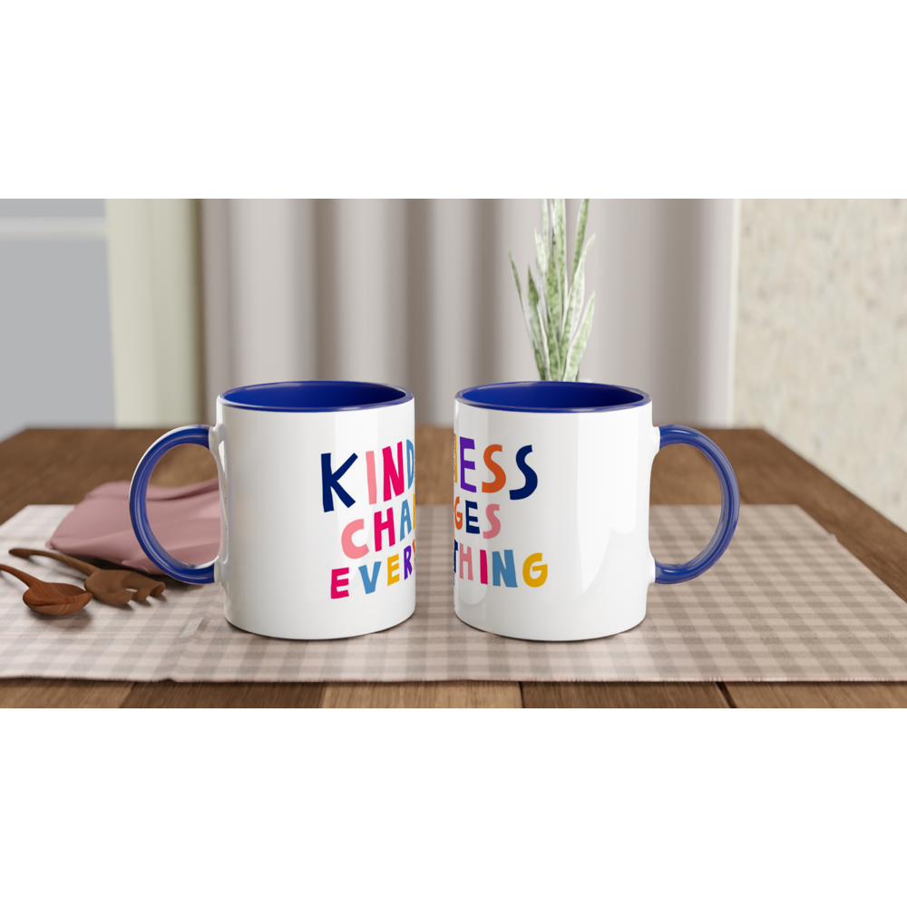 White 11oz Ceramic Mug with Color Inside - Kindness Changes Everything