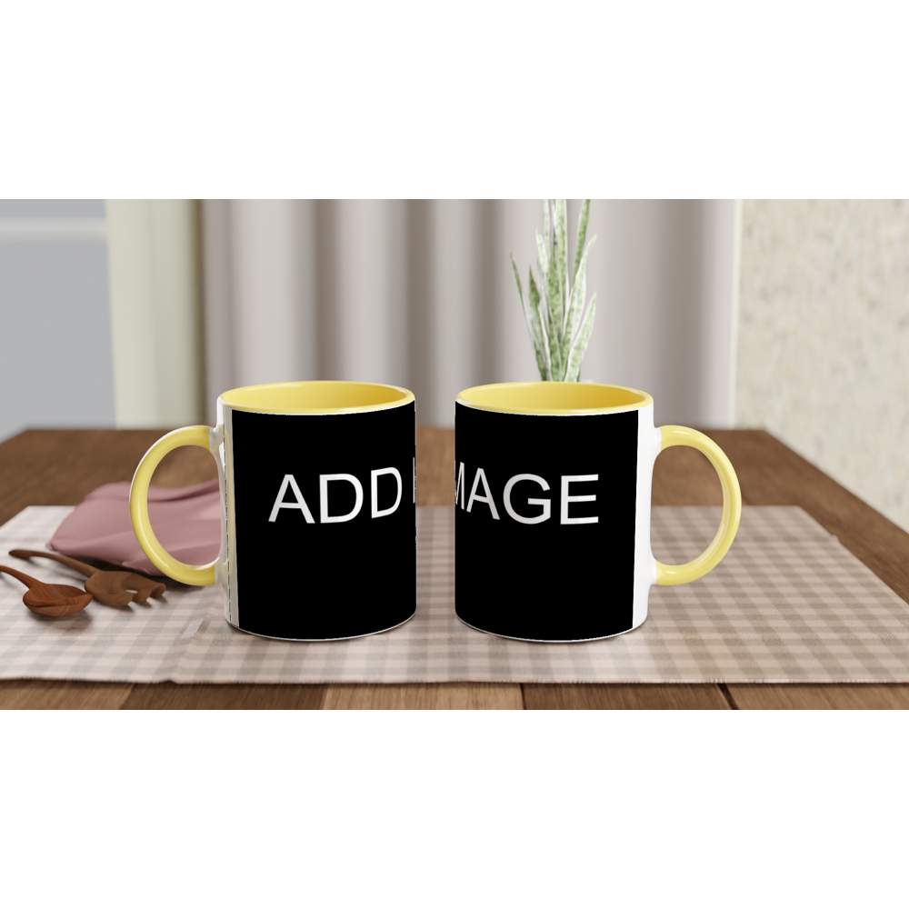 White 11oz Ceramic Mug with Colored Insides and Handle - Image Only - Image can be positioned left, right or centered