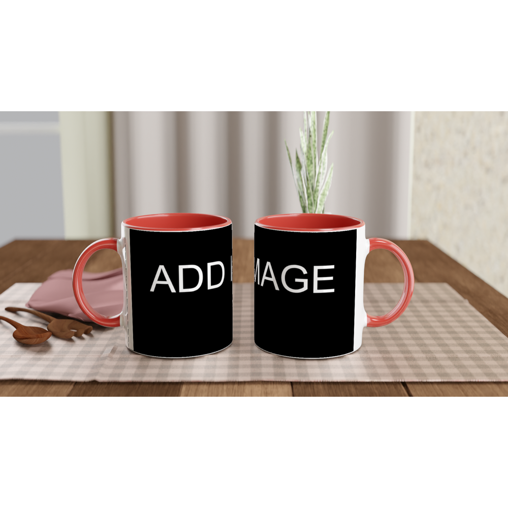 White 11oz Ceramic Mug with Colored Insides and Handle - Image Only - Image can be positioned left, right or centered