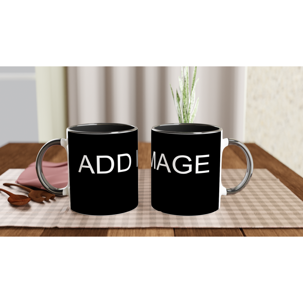 White 11oz Ceramic Mug with Colored Insides and Handle - Image Only - Image can be positioned left, right or centered