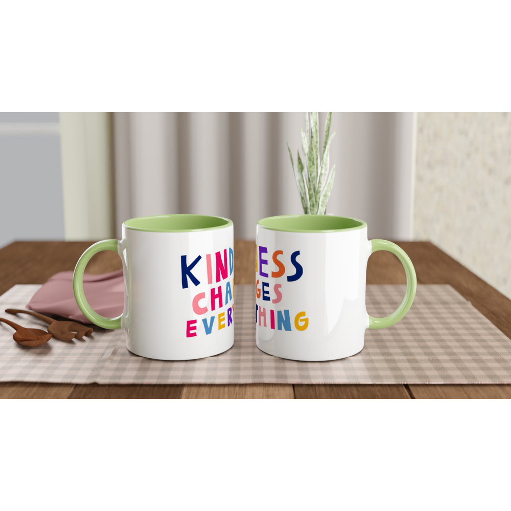 White 11oz Ceramic Mug with Color Inside - Kindness Changes Everything