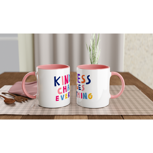 White 11oz Ceramic Mug with Color Inside - Kindness Changes Everything