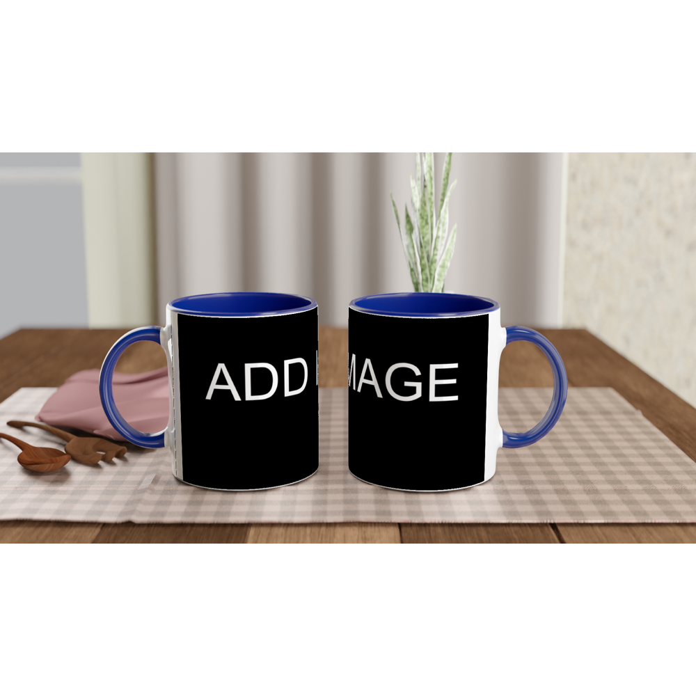 White 11oz Ceramic Mug with Colored Insides and Handle - Image Only - Image can be positioned left, right or centered