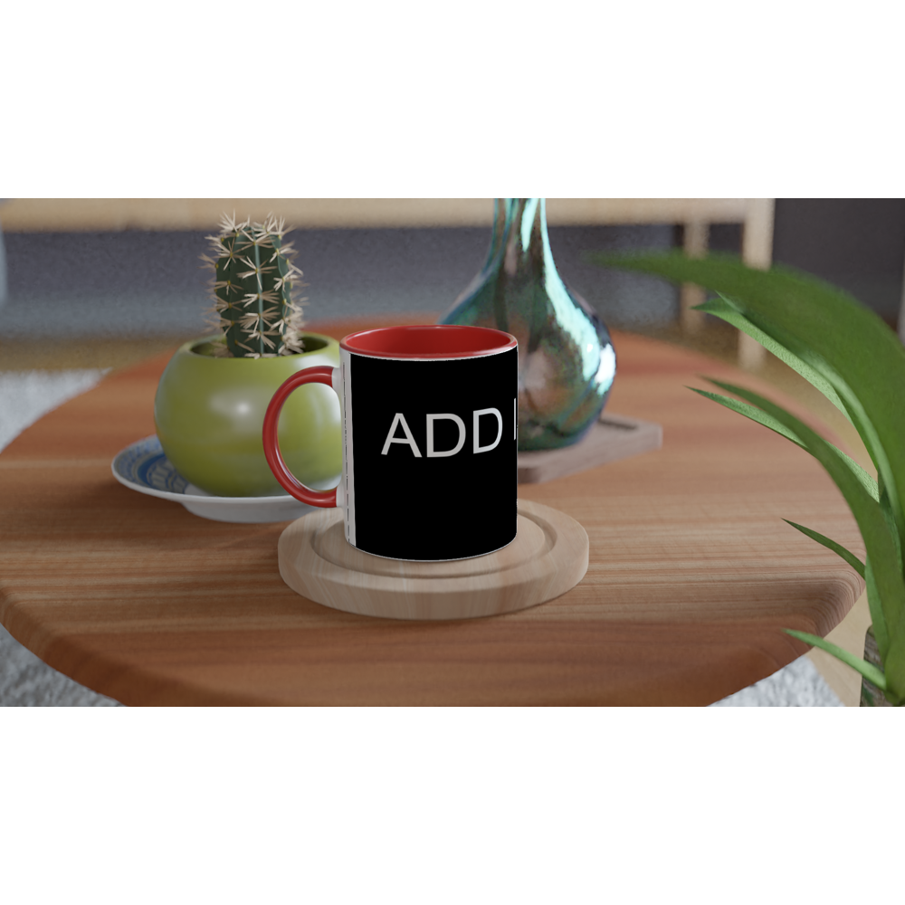 White 11oz Ceramic Mug with Colored Insides and Handle - Image Only - Image can be positioned left, right or centered