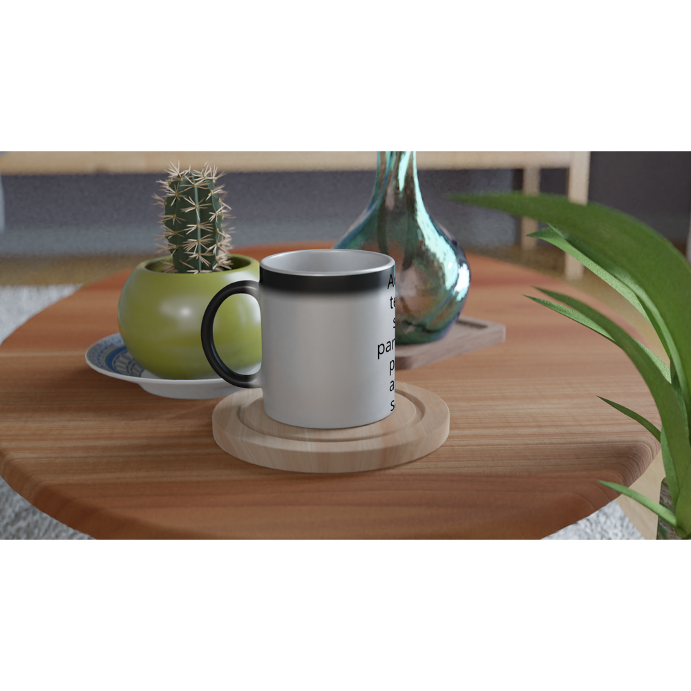 Magic 11oz Black Ceramic Mug - Text Reveal - Text can be positioned left, right or centered - When a hot beverage is added, the mug reveals your beautiful artwork!