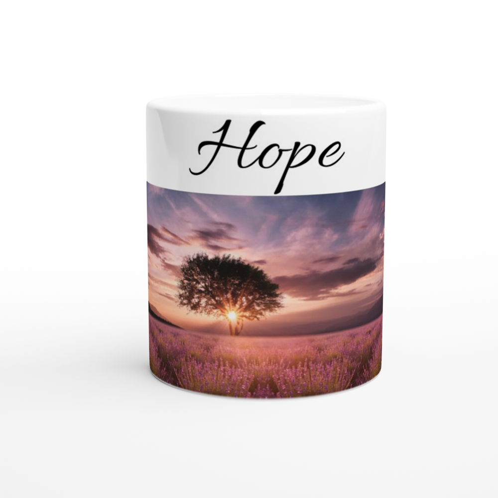 White 11oz Ceramic Mug - Text on the top and image on the bottom - Image and/or text can be positioned left, right or centered