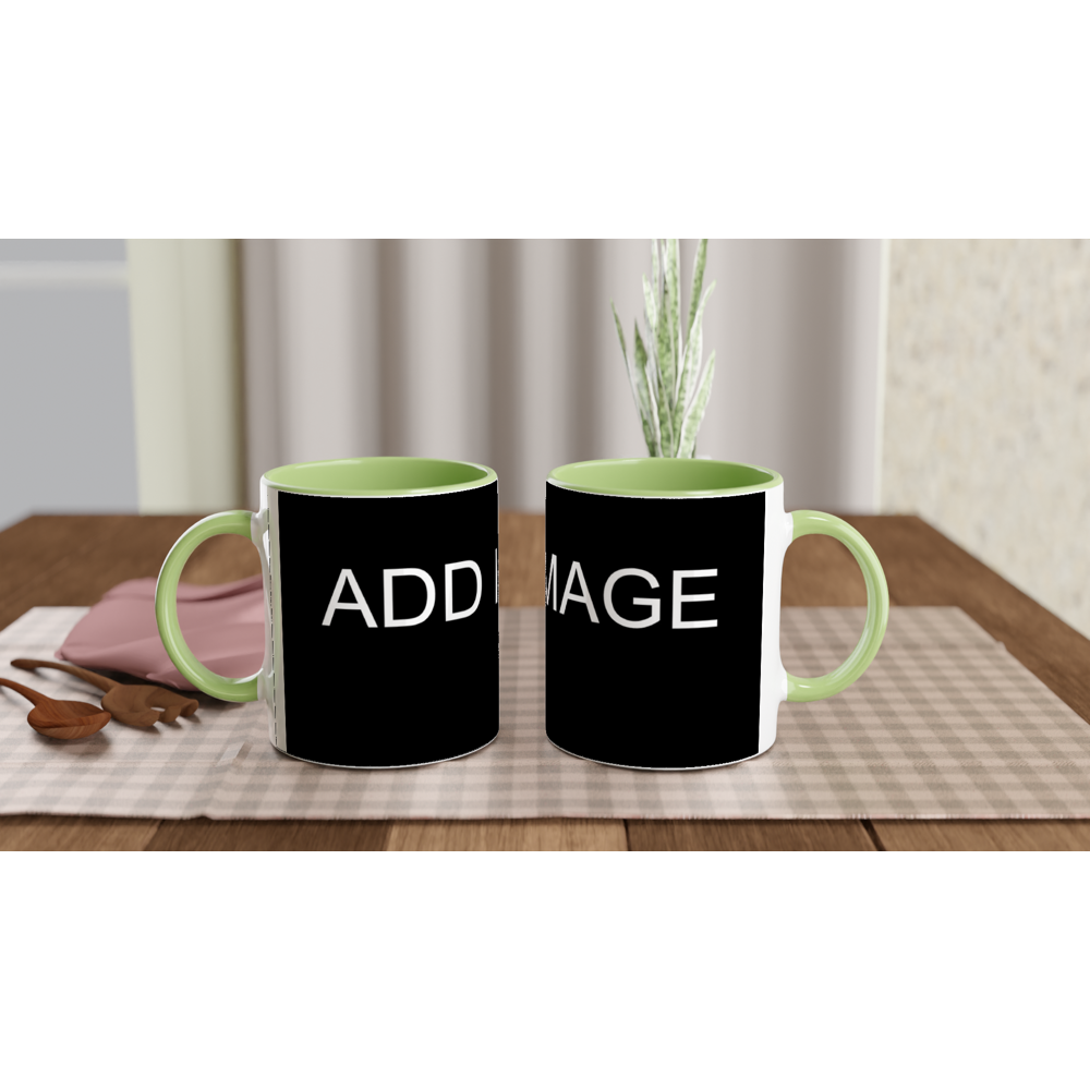 White 11oz Ceramic Mug with Colored Insides and Handle - Image Only - Image can be positioned left, right or centered