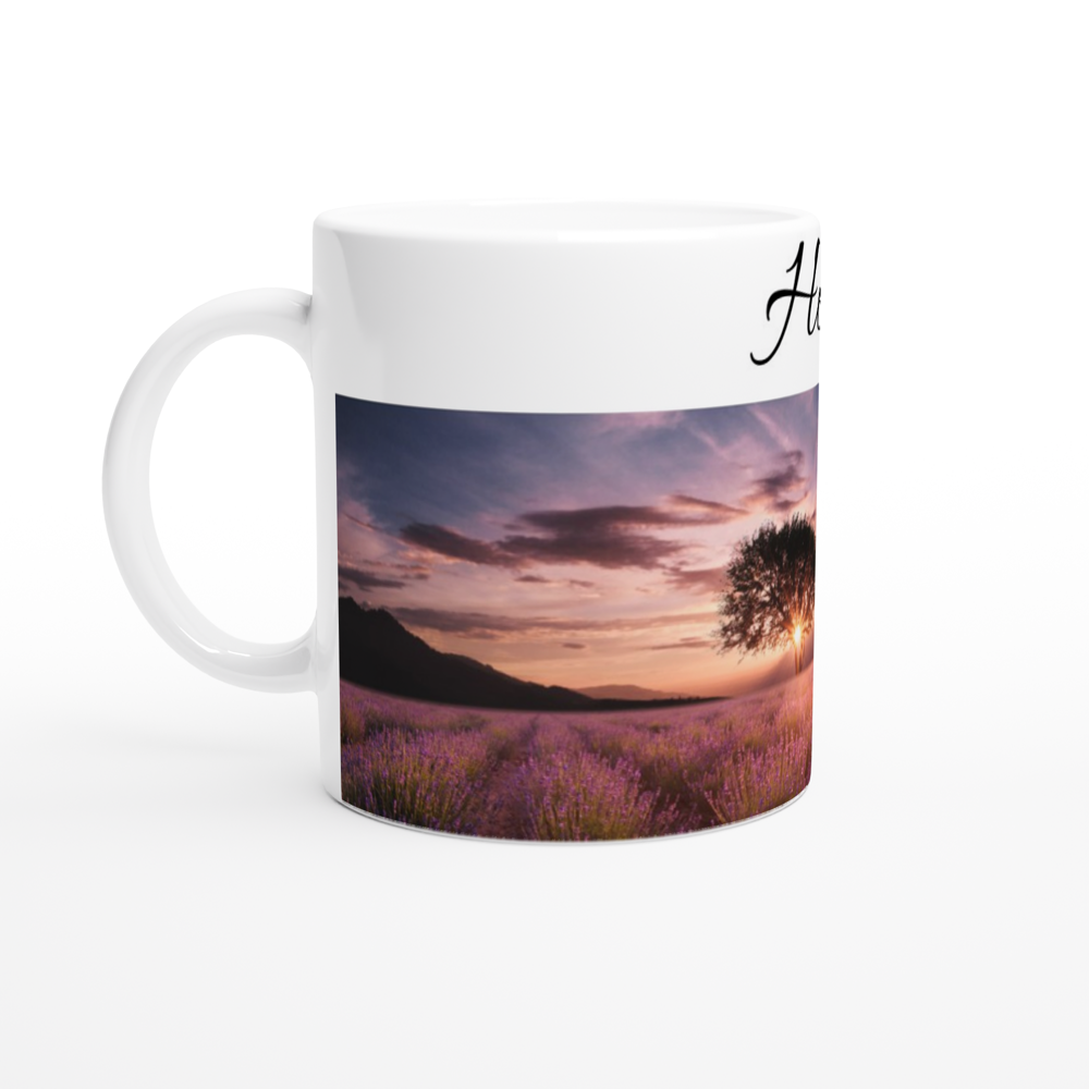 White 11oz Ceramic Mug - Text on the top and image on the bottom - Image and/or text can be positioned left, right or centered