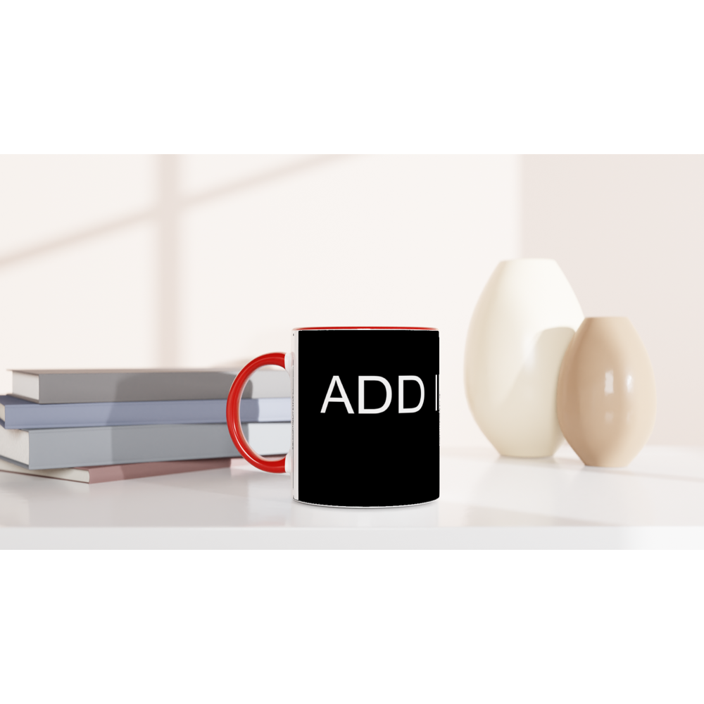 White 11oz Ceramic Mug with Colored Insides and Handle - Image Only - Image can be positioned left, right or centered
