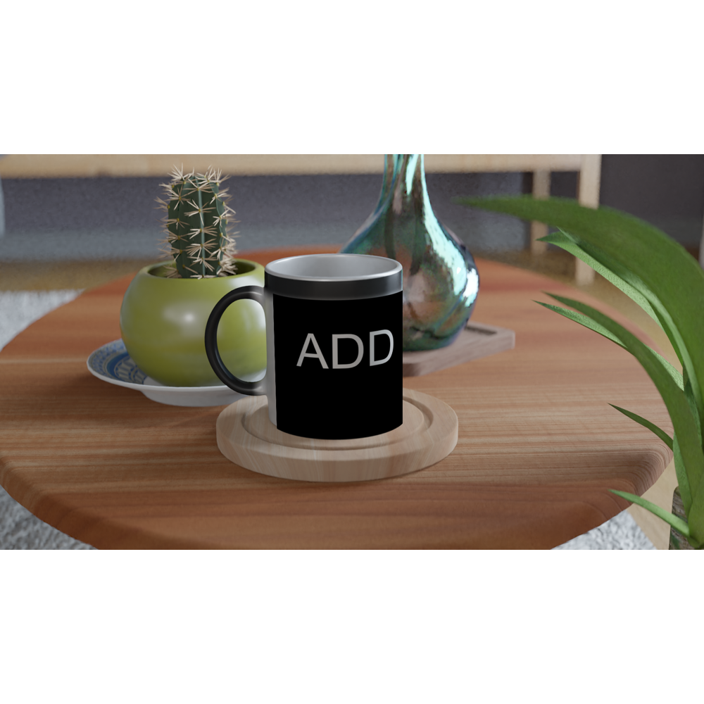 Magic 11oz Black Ceramic Mug - Image Reveal- Image can be positioned left, right or centered - When a hot beverage is added, the mug reveals your beautiful artwork!
