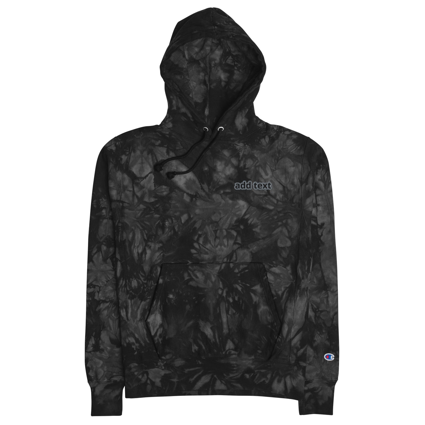 Champion Tie-Dye Hoodie - Embroidered Customizable - Black Text/Gray Outline - Unisex