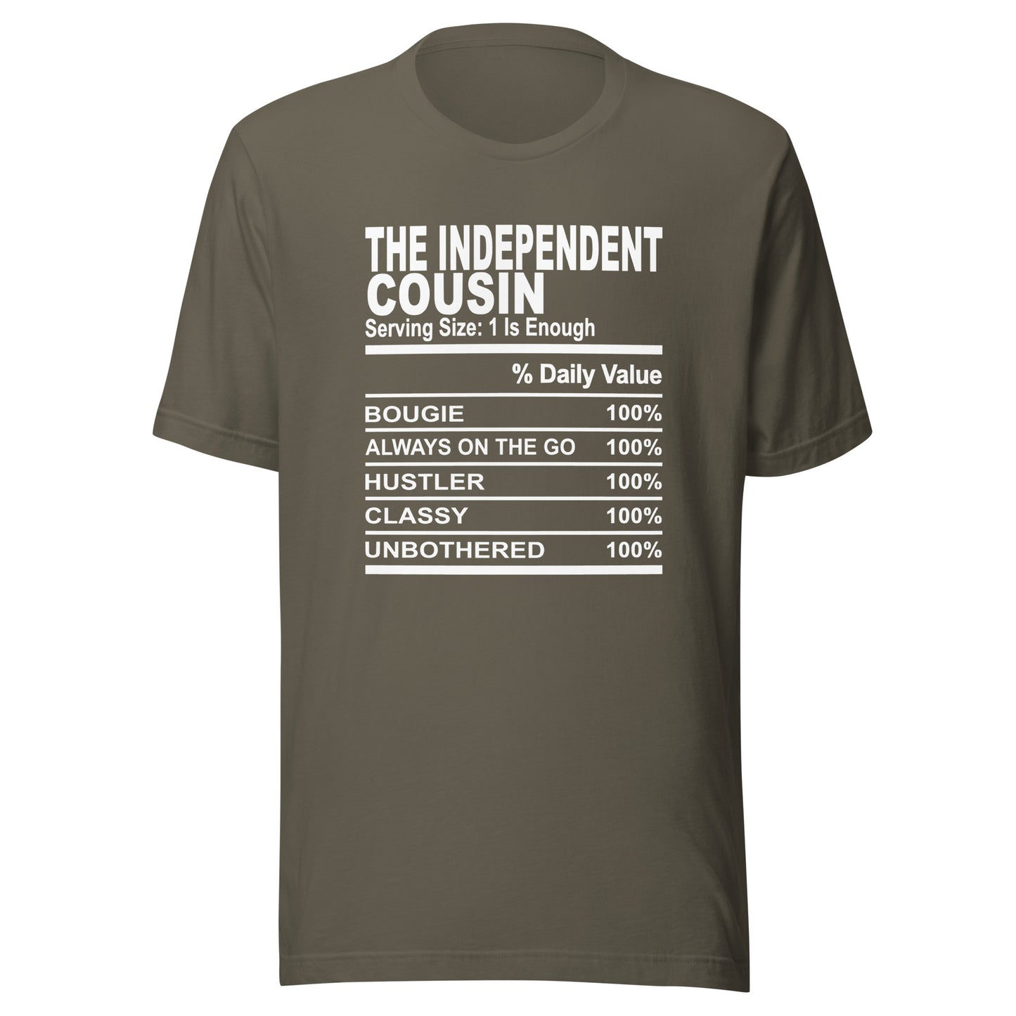 THE INDEPENDENT COUSIN - S-M - Unisex T-Shirt (white print)