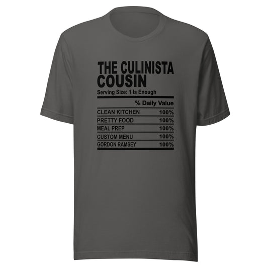 THE CULINISTA COUSIN - 2XL-3XL - Unisex T-Shirt (black print)