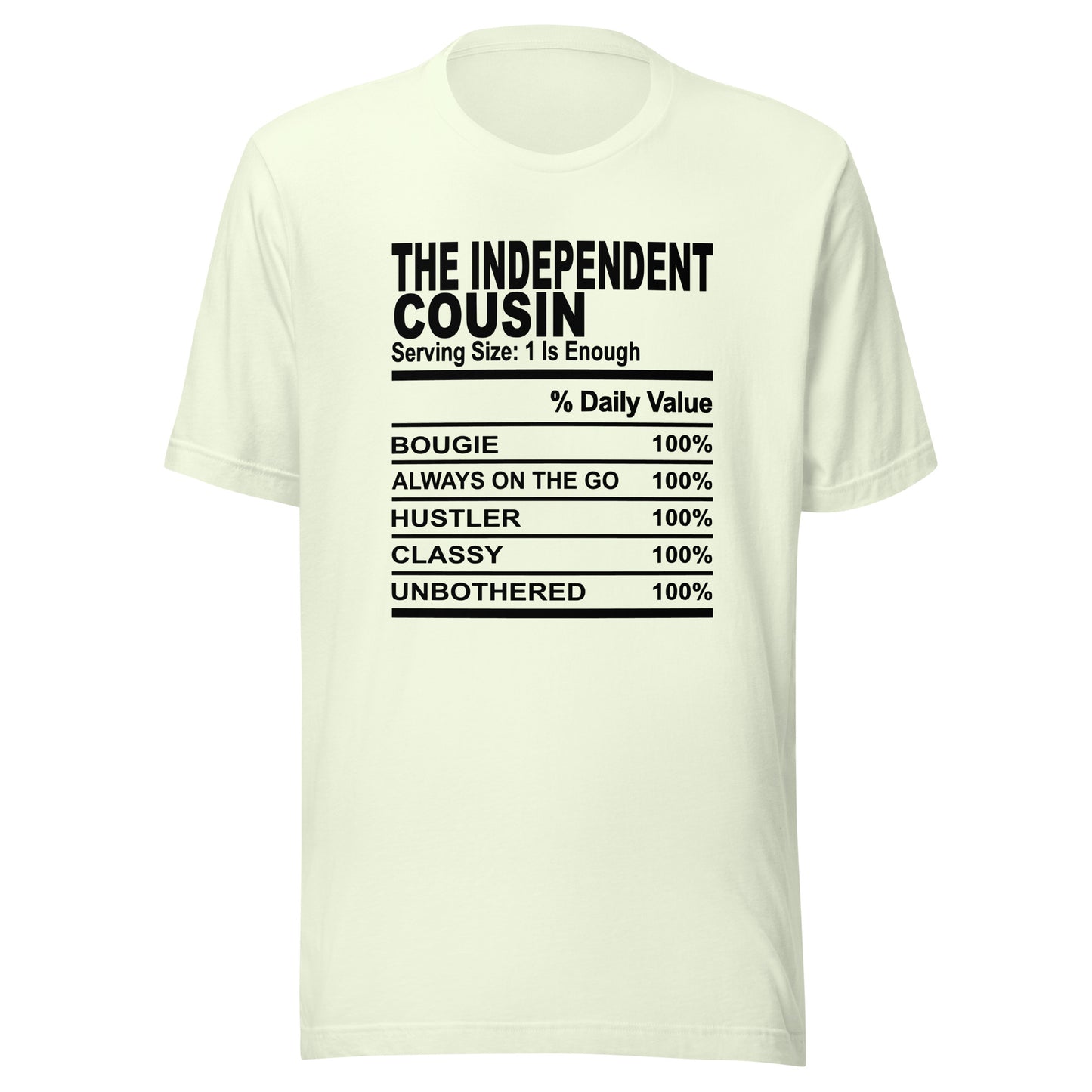 THE INDEPENDENT COUSIN - L-XL - Unisex T-Shirt (black print)