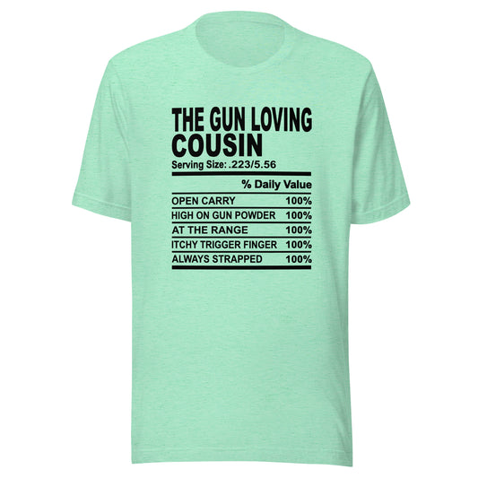 THE GUN LOVING COUSIN - S-M - Unisex T-Shirt (black print)