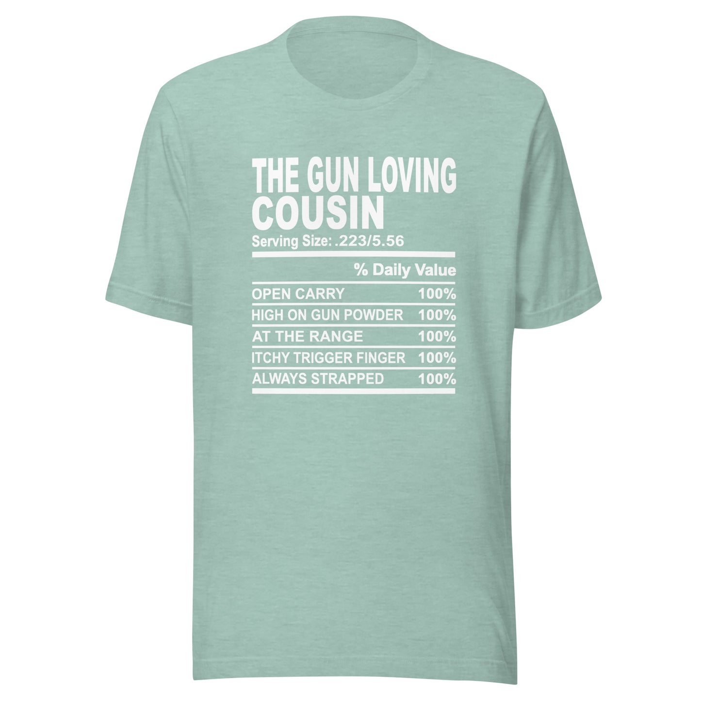 THE GUN LOVING COUSIN - L-XL - Unisex T-Shirt (white print)