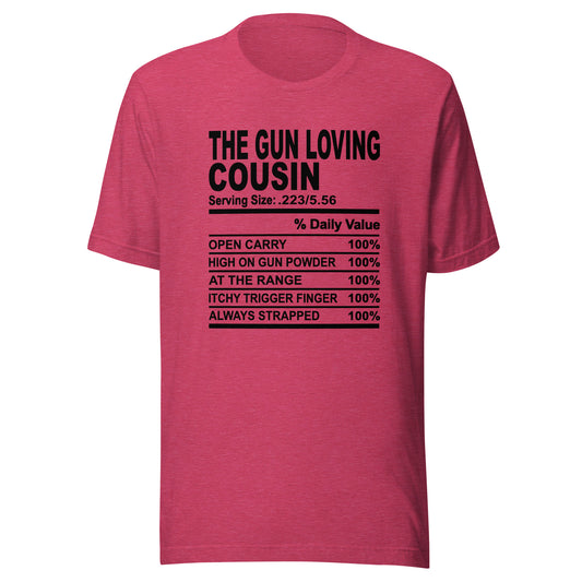 THE GUN LOVING COUSIN - L-XL - Unisex T-Shirt (black print)