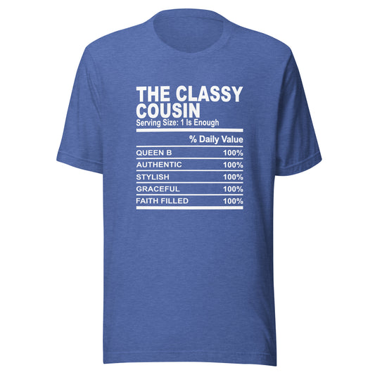 THE CLASSY COUSIN - L-XL - Unisex T-Shirt (white print)