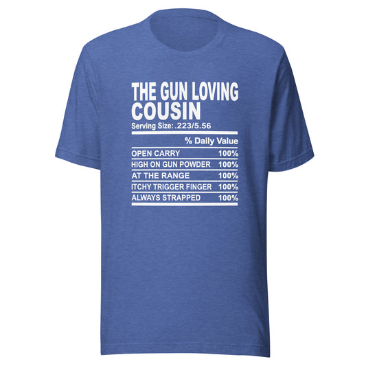 THE GUN LOVING COUSIN - L-XL - Unisex T-Shirt (white print)